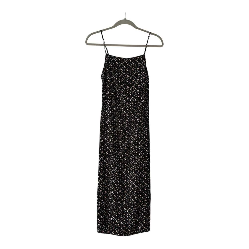 American Eagle Black Floral Cami Midi Dress with Back Cutout